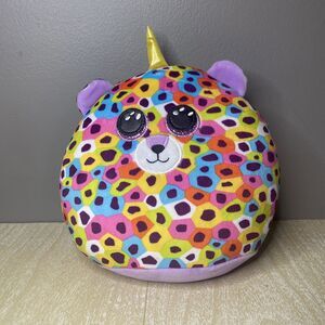 2021 TY Squish-a-Boos GISELLE Rainbow Leopard Cushion Pillow 9" Plush